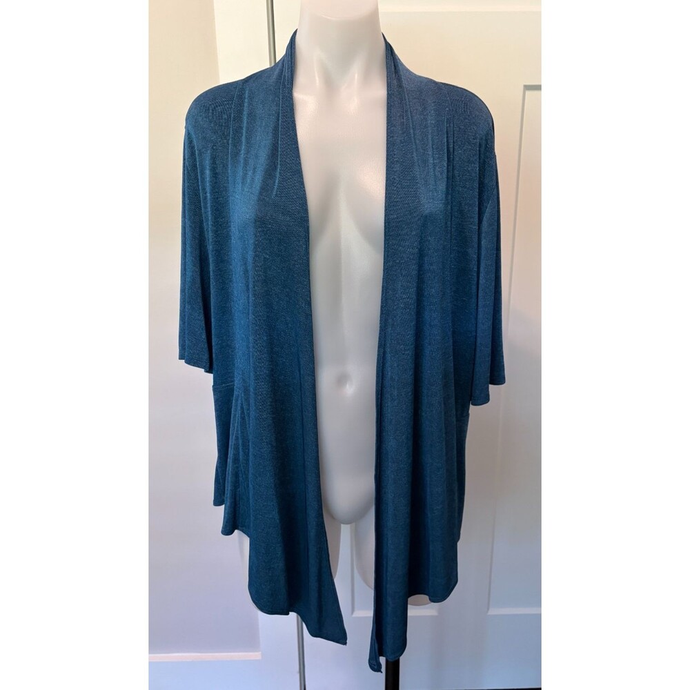 Chicos Travelers Womens Open Cardigan Short Sleeve Blue Size 2 (L/12)